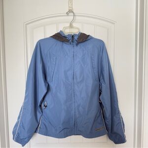 Reebok Large Blue Full Zip Hooded Windbreaker Polyester Jacket With Pockets